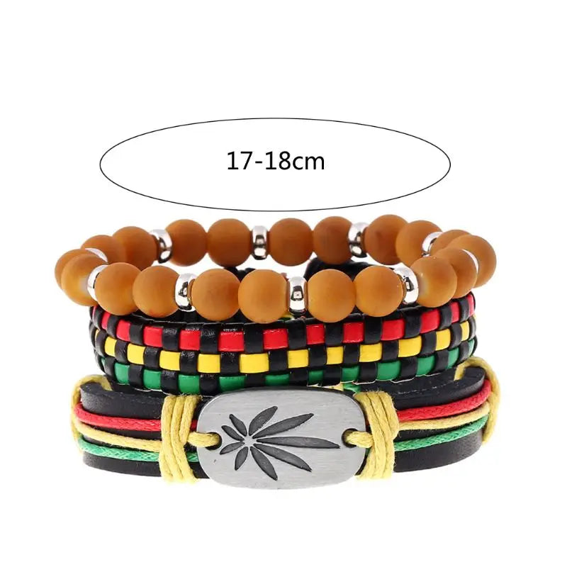 3Pcs Jamaica Leather Weed Hemp Cord Woven Braided Bracelets Rasta Reggae Jeweley