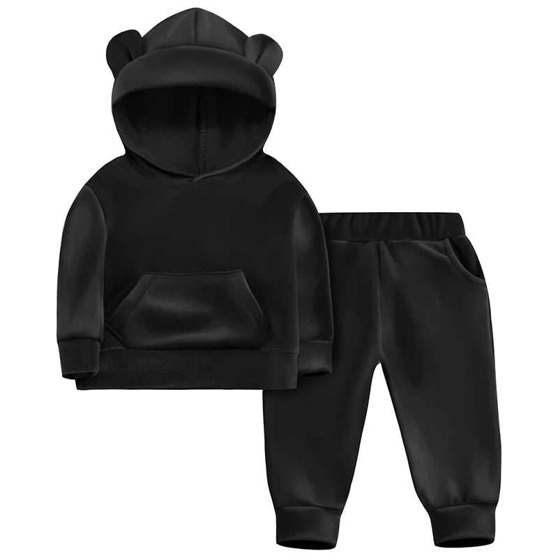 Baby Girls Velvet Hooded Clothing Set Autumn Spring Kids Suit for Girl Boys Sports Suits Tracksuits Toddler Children Clothes Set