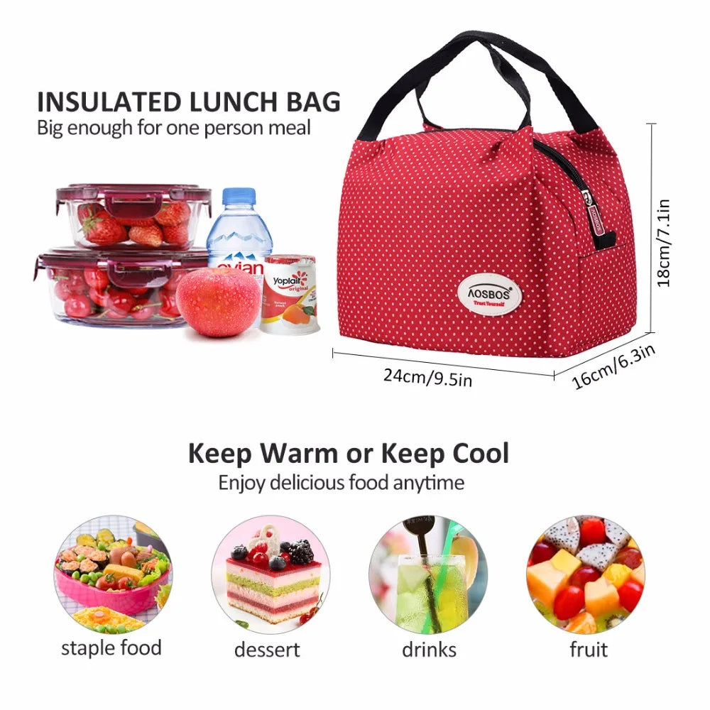 Aosbos Fashion Portable Insulated Canvas Lunch Bag Thermal Food Picnic Lunch Bags for Women Kids Men Cooler Lunch Box Bag Tote