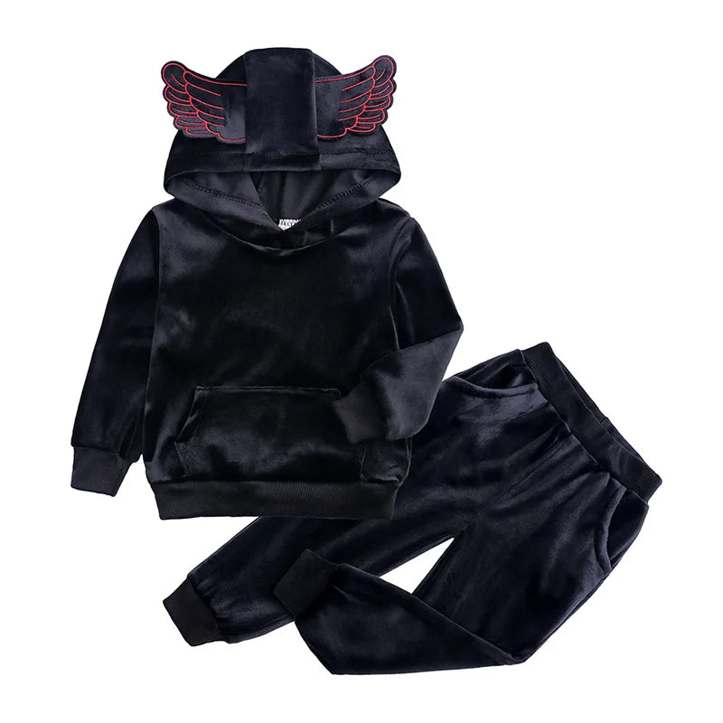 Baby Girls Velvet Hooded Clothing Set Autumn Spring Kids Suit for Girl Boys Sports Suits Tracksuits Toddler Children Clothes Set