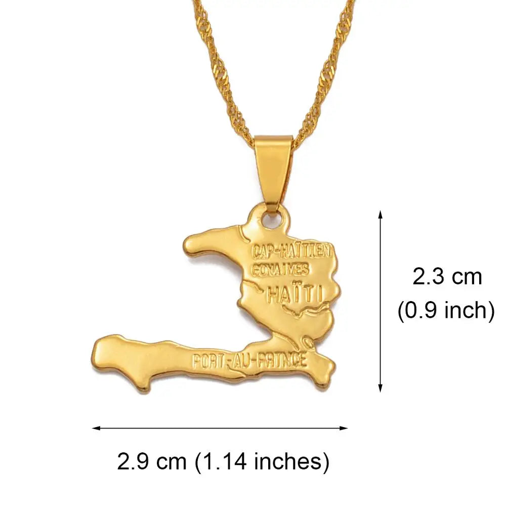 Anniyo Haiti Map Necklace Pendants for Women Girls,Gold Color Ayiti Jewelry Map of Haiti #003910