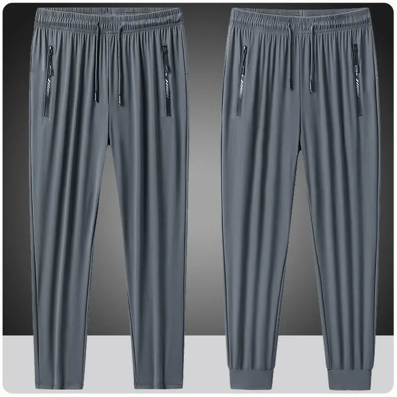 Plus Size 7XL 8XL 9XL Summer Ice Silk Sweatpants Men's High Elastic Gym Joggers Running Quick Drying Sports Pants Men Trousers