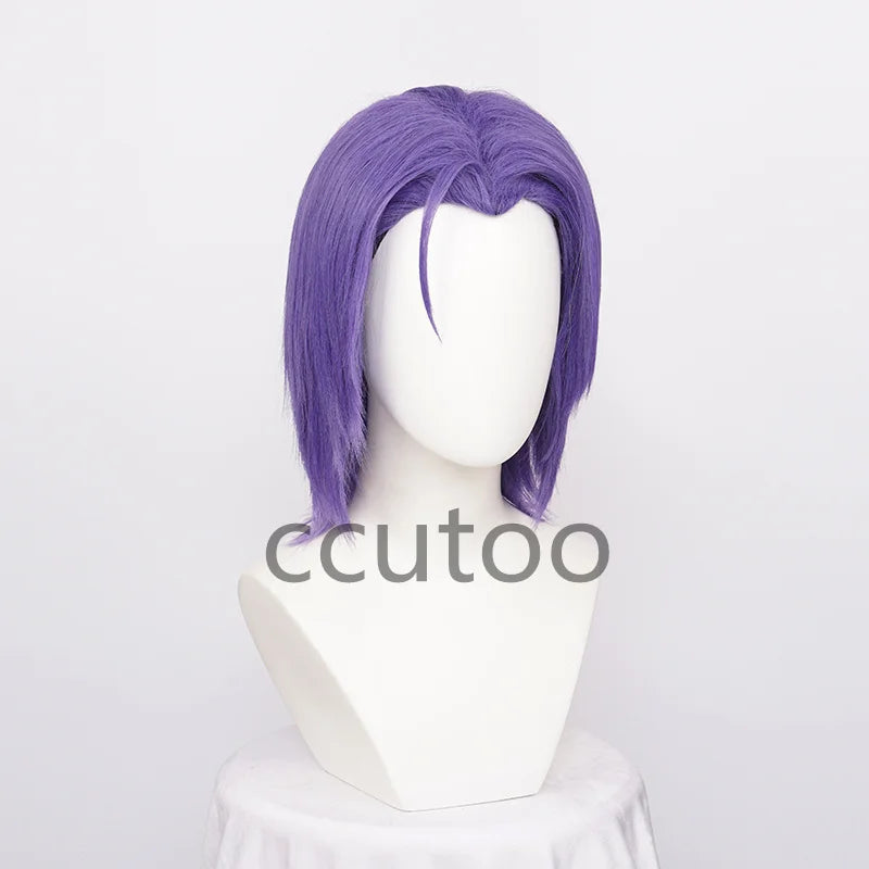 ccutoo Wigs Synthetic Team Rocket James Cosplay Wig Short Purple Heat Resistant Party Hair Wig + Wig Cap
