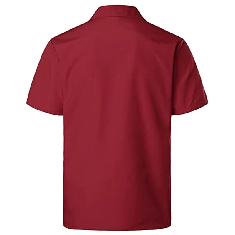 Wine Red Four-Pocket Cuban Guayabera Shirt Men Short Sleeve Camp Collar Shirt Male Embroidered Mexican Cigar Wedding Beach Shirt