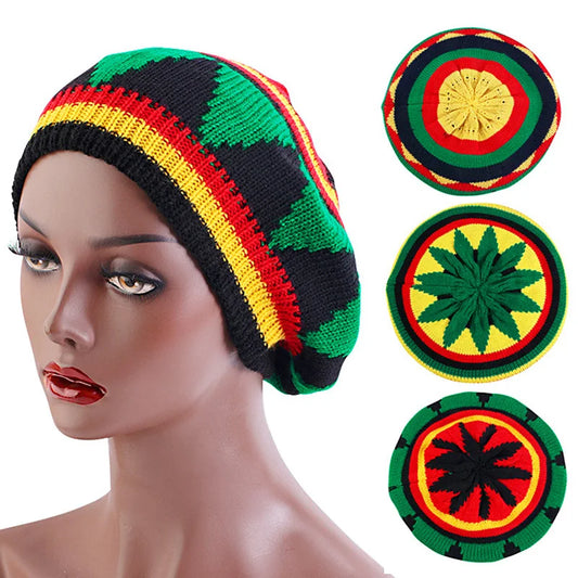 New Woolen knitted Hat Autumn Winter Unisex Jamaica Slouch Beanie Winter Rainbow Striped Warm Knitted Beret Cap Skullcap Beanies