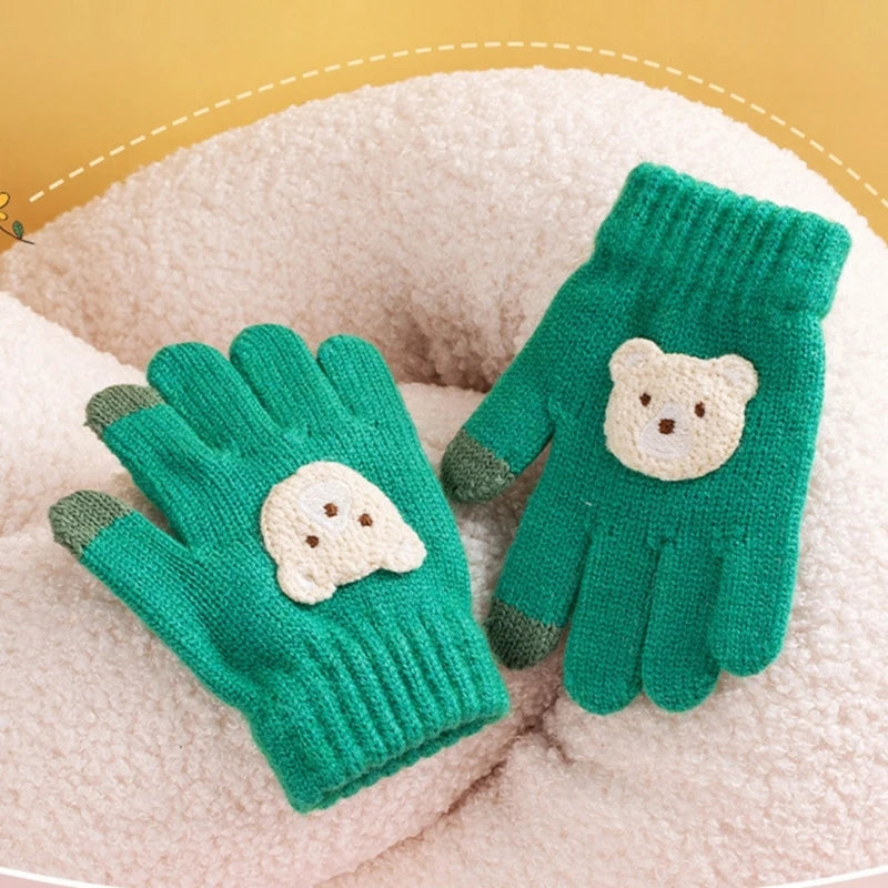 Cartoon Bear Baby Mittens Winter Warm Knitted Gloves Crochet Thick Mitten for Kids Boy Girl Children Toddler (3-12Years)